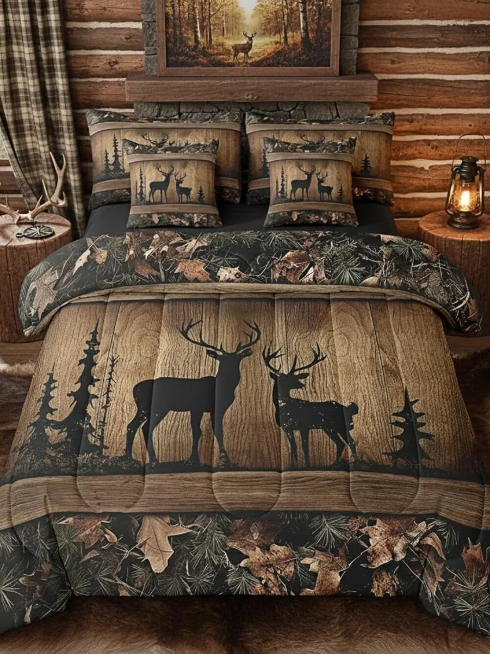 Rustic Cabin Bedding Sets 7 Piece Camo Hunting Deer Comforter Set Queen Farmhous